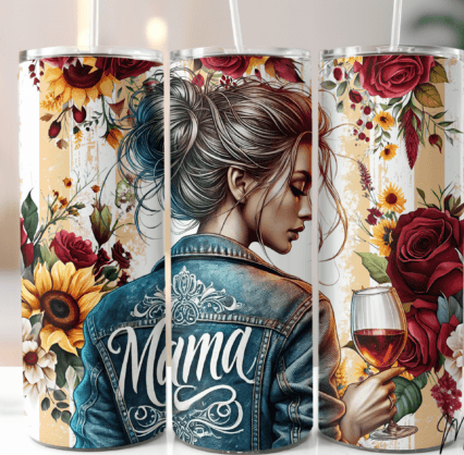 Mama sunflower rose wine tumbler
