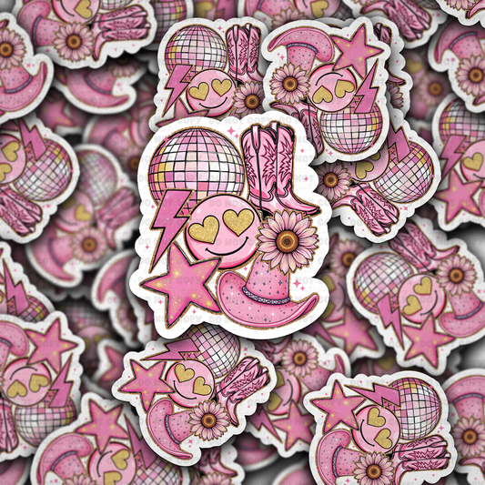 Pink cowgirl lightening sticker