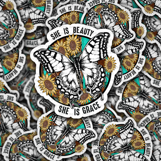 She is beauty is is grace butterfly sticker