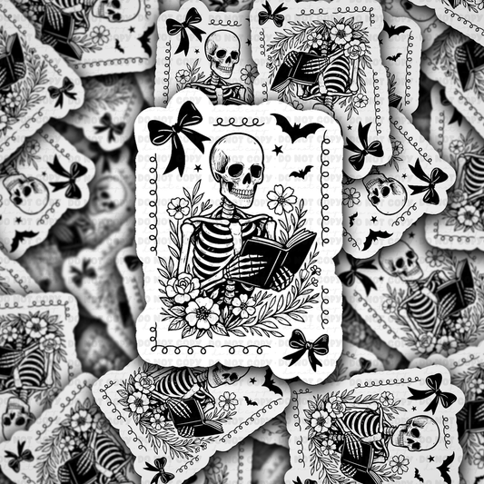 Skeleton reading sticker