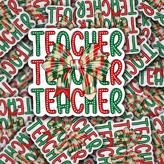Teacher Christmas pencil bow sticker